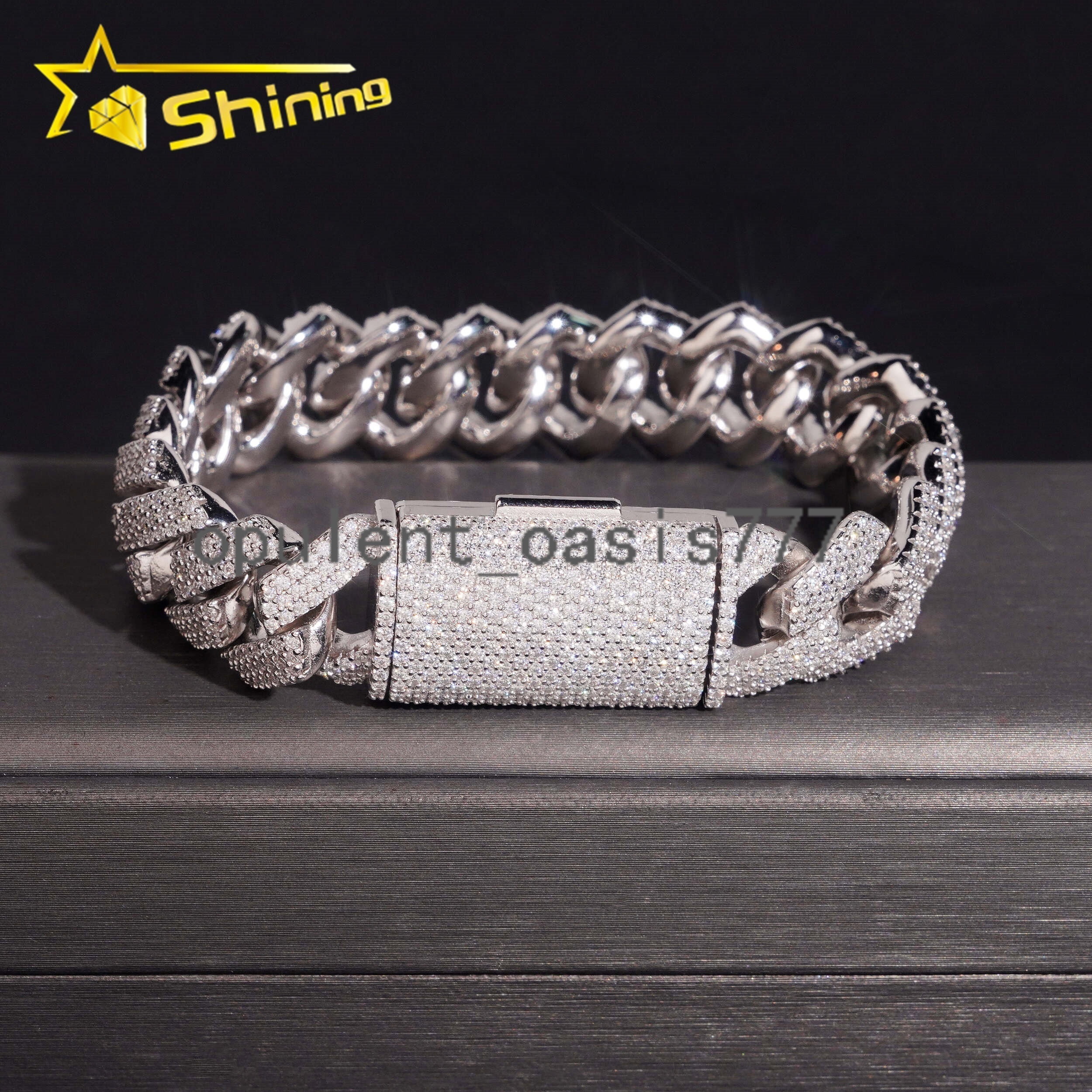 US Local Stock Fast Shipping 15mm Iced Out Hip Hop Pass Diamond Tester Moissanite Cuban Link Bracelet