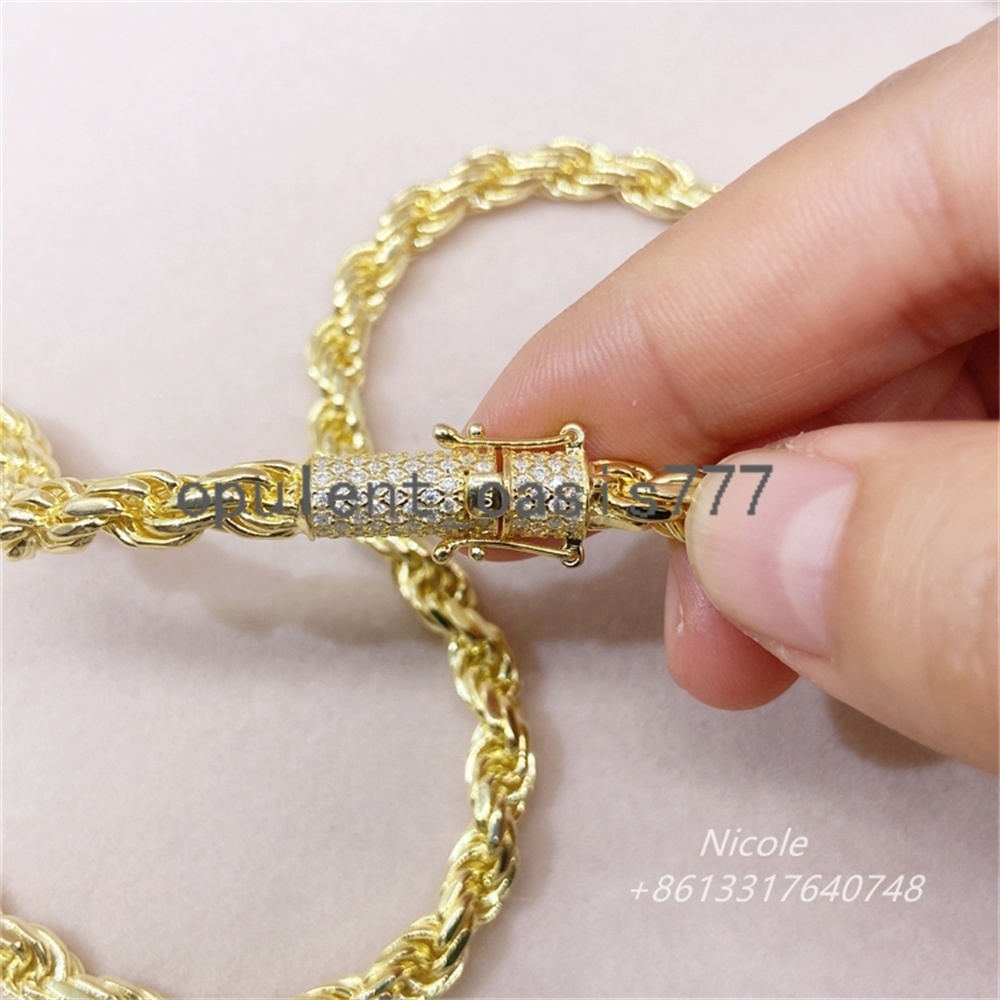 New Arrival High Quality Fashion Jewelry Moissanite Lock Gold Solid Sterling Silver 6mm Rope Chain for Pendant