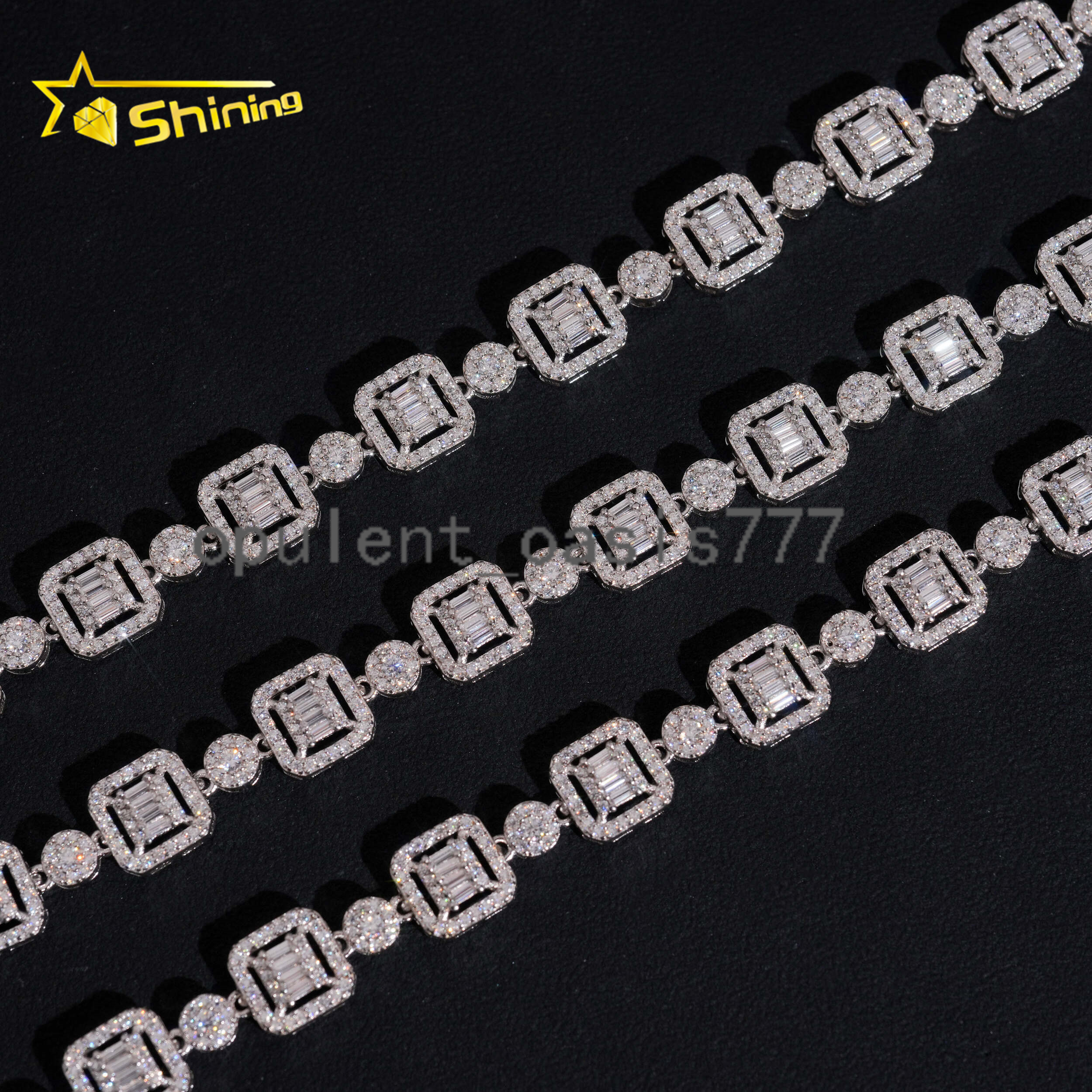 Hip Hop Jewelry 925 Sterling Silver Baguette Missanite Cuban Link Chain Iced Out Men Infinity Cuban Link Moissanite Necklace