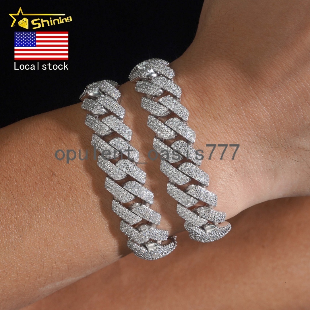 US Local Stock Fast Shipping 15mm Iced Out Hip Hop Pass Diamond Tester Moissanite Cuban Link Bracelet
