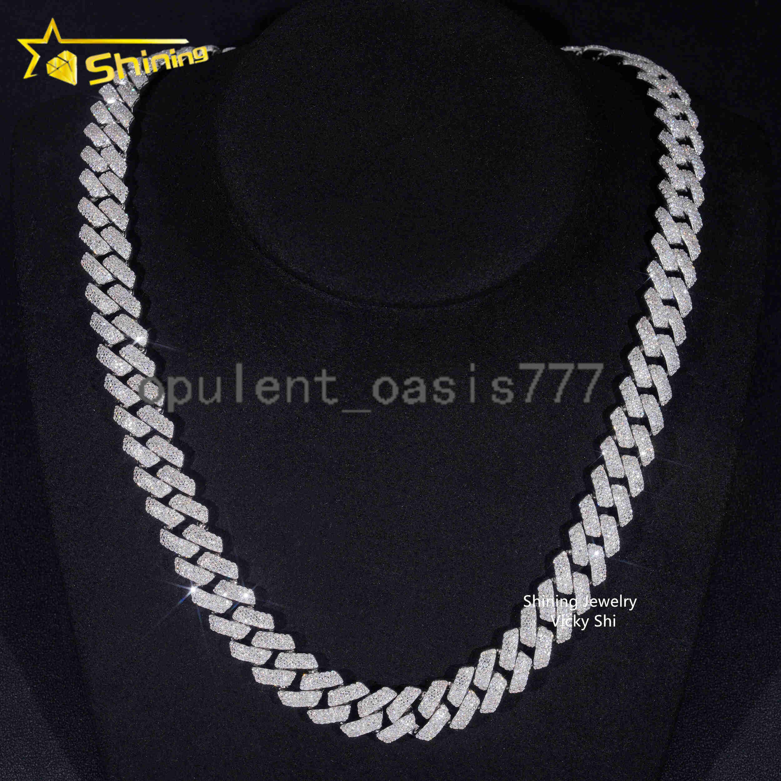 Hip Hop Jewelry Iced Out Cuban Link Chain 925 Sterling Silver 14MM 3 Rows VVS Moissanite Diamond Cuban Link Bracelet Necklace