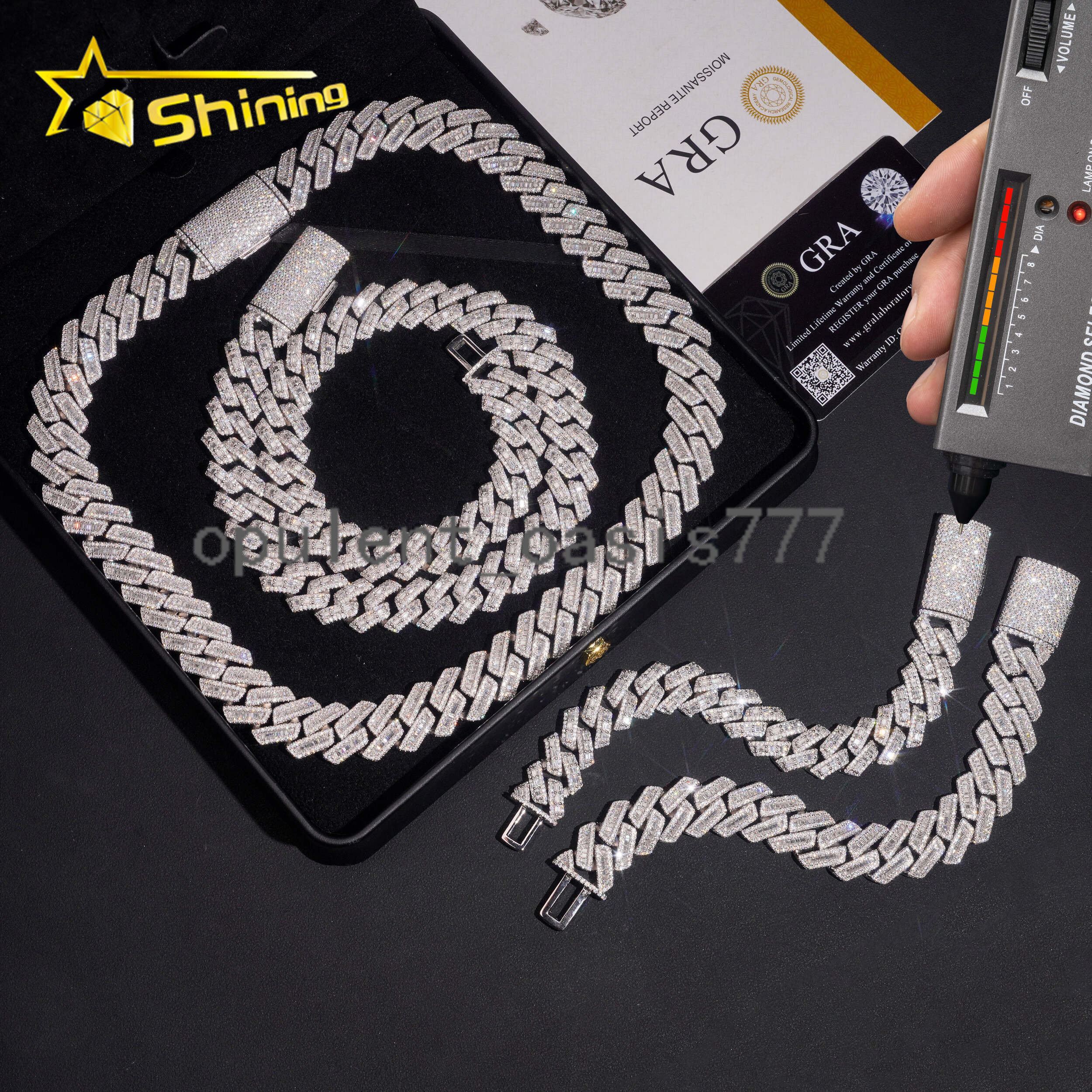 925 Silver Luxury 16mm 18mm Baguette Moissanite Diamond Cuban Link Chain Fine Jewelry Custom Iced Out Men Cuban Link