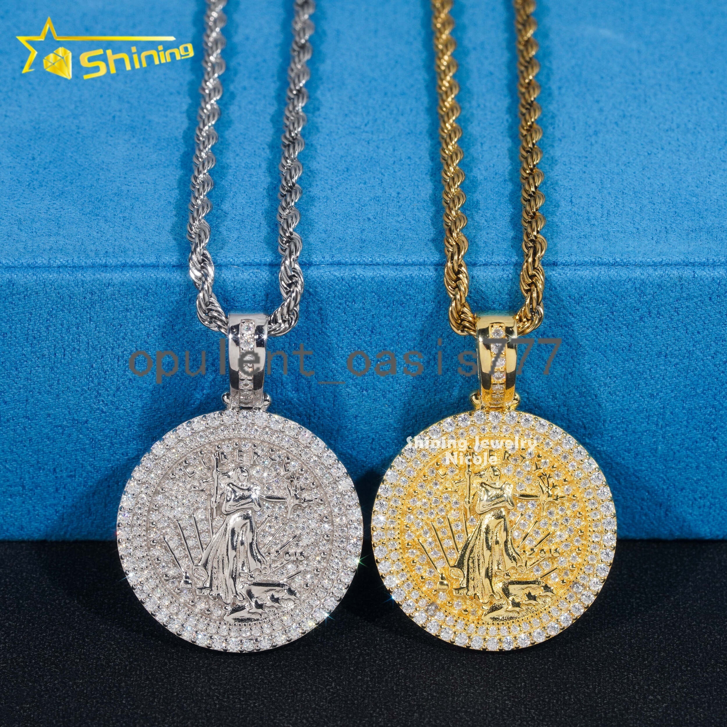 Factory Direct Low Price Iced Out Jewelry 925 Silver Round Liberty Hip Hop Moissanite Diamond Pendant
