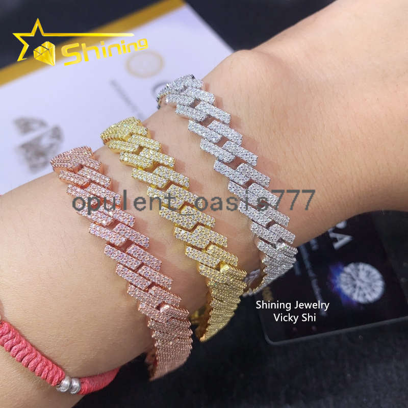 Hip Hop Jewelry Moissanite Cuban Bracelet 10MM 2 Rows 925 Sterling Silver Iced Out VVS Moissanite Miami Cuban Link Chain