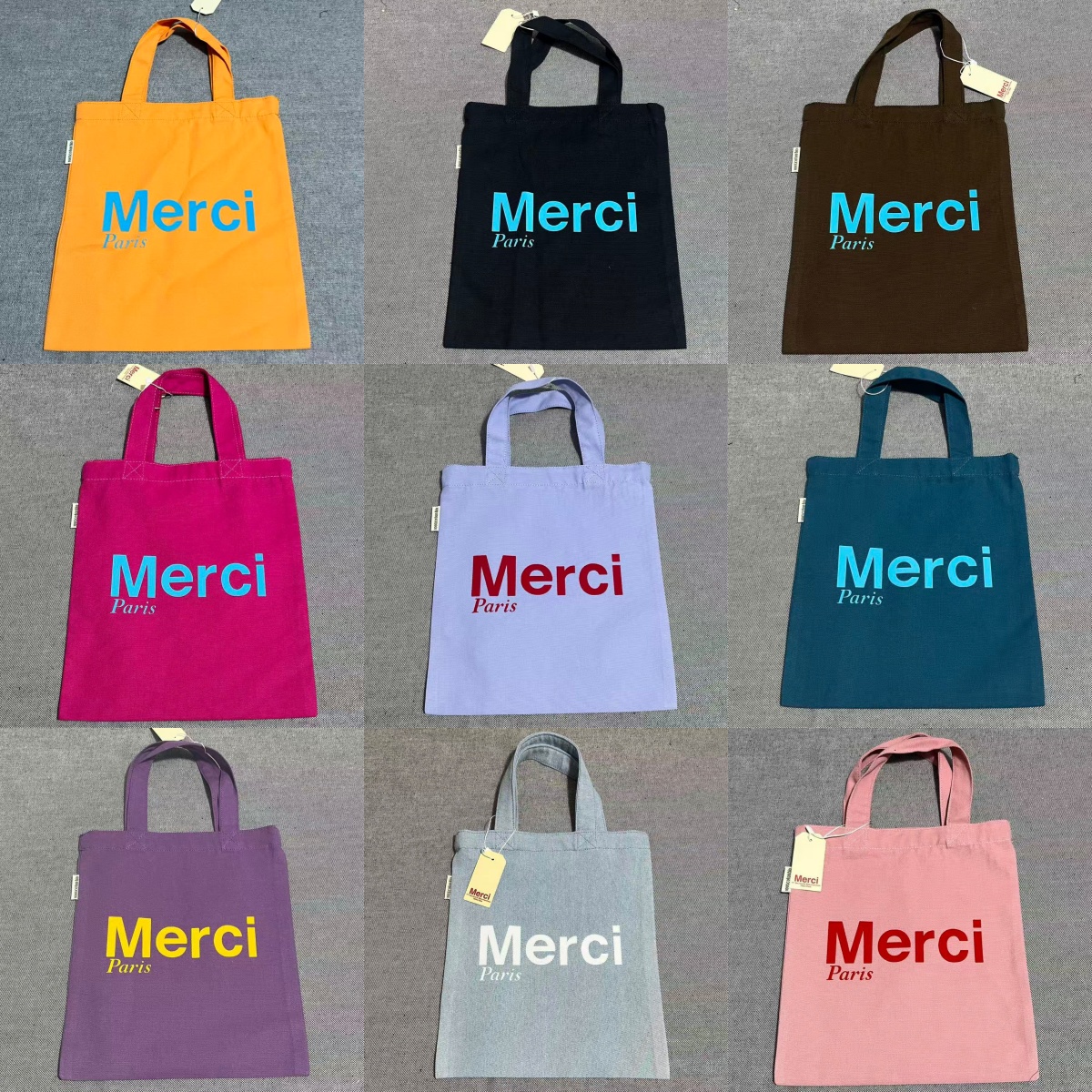 Merci Paris Cotton Tote Bags Summer Travel Color Vacation Shoulder Bag Versatile Classical MERCI Shopping Bag