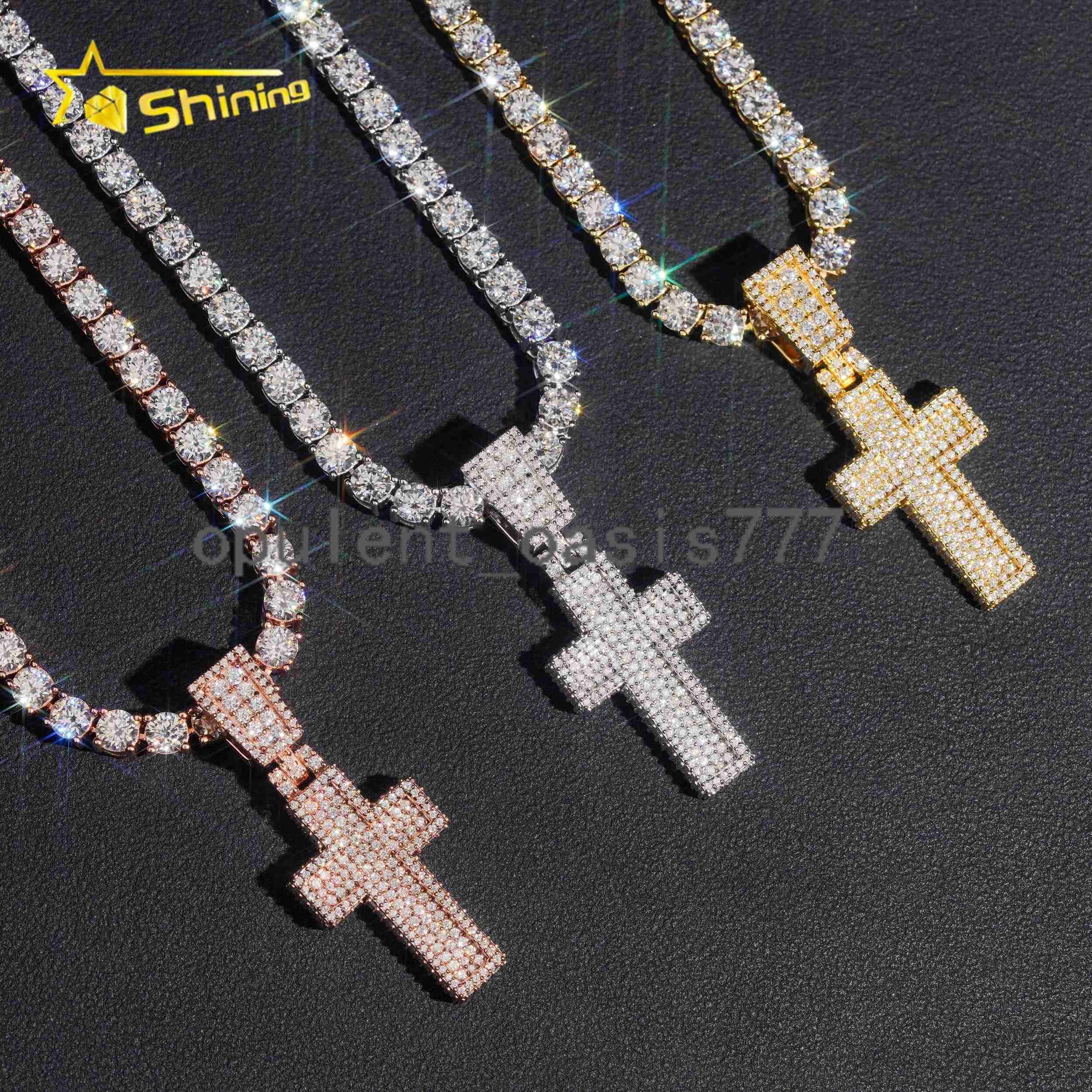Fine Jewelry 925 Silver Iced Out Popular GRA Certificate Hip Hop Cross Moissanite Hip Hop Pendant