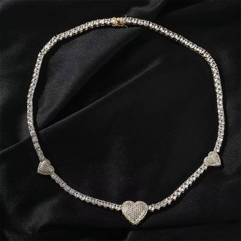 Iced Out Bling Women Unisex Classic Brass 18K Gold Plated Chokers Moissanite VVS Heart Butterfly Charm Party Necklace