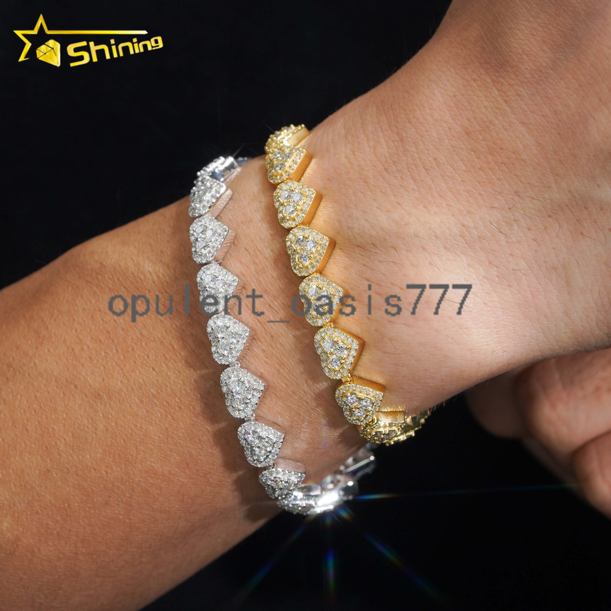 Ready to Ship High Quality Fashion Iced 925 Silver 8mm Heart Shape VVS Moissanite Diamond Cuban Bracelet