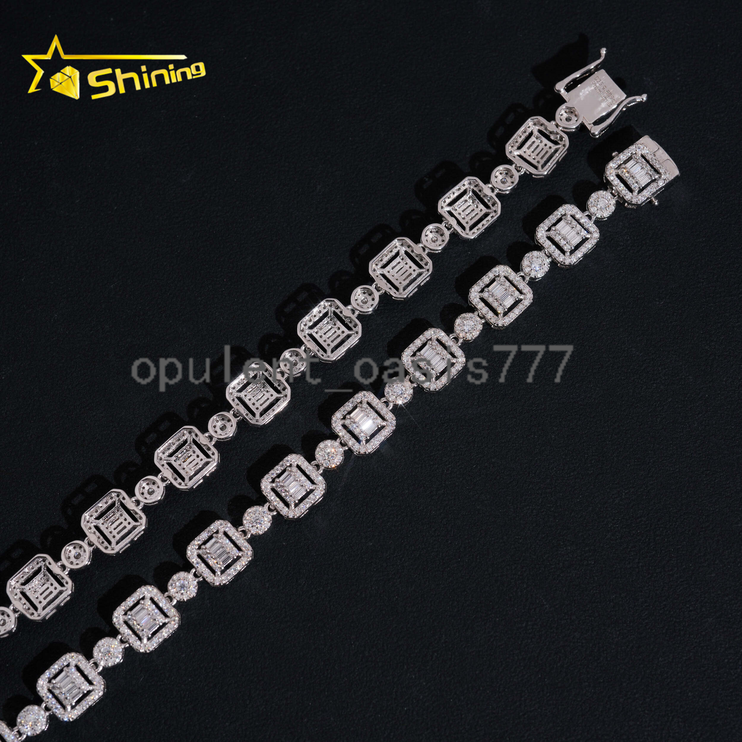 Hip Hop Jewelry 925 Sterling Silver Baguette Missanite Cuban Link Chain Iced Out Men Infinity Cuban Link Moissanite Necklace
