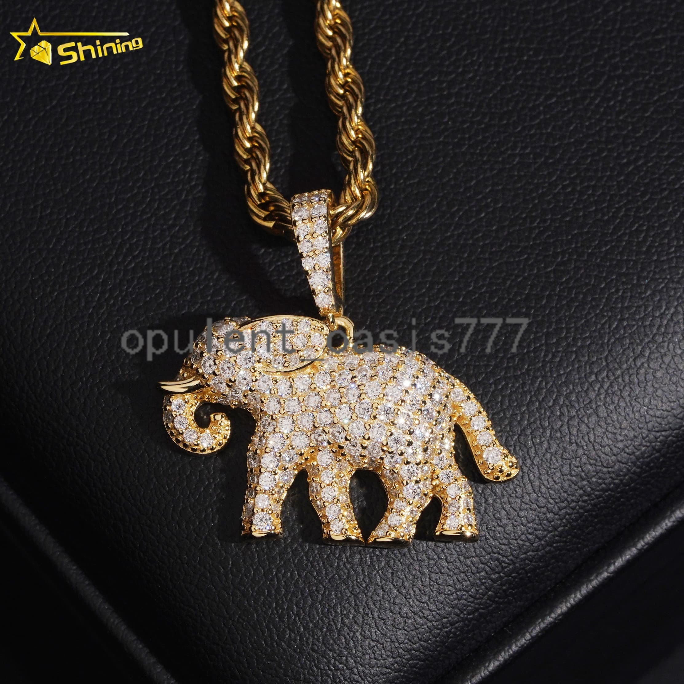 New Hip Hop Jewelry 925 Silver Gold Plated Moissanite Elephant Pendant GRA Certificated Custom Moissanite Pendant for Men