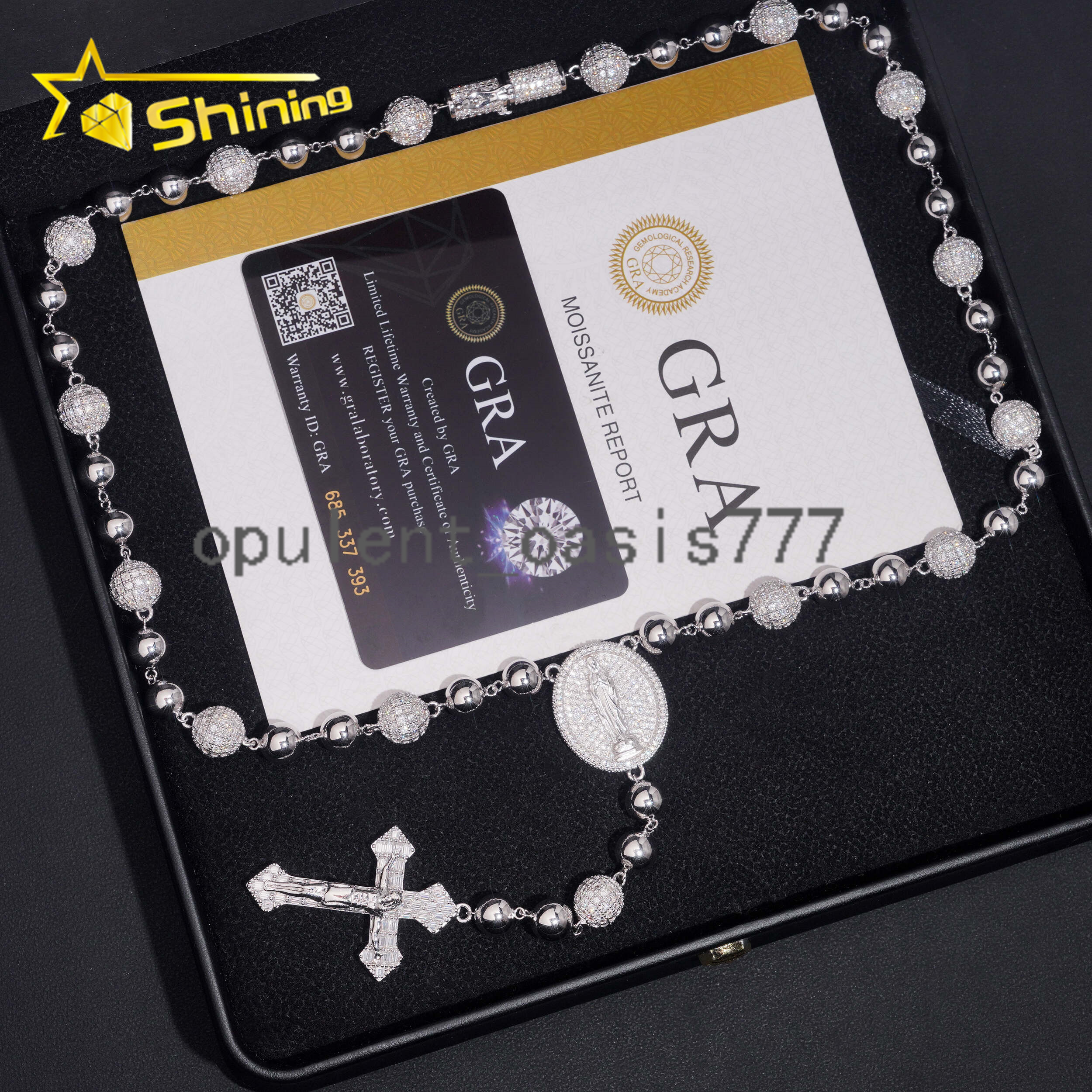 Hip Hop 925 Silver Moissanite Ball Chain Necklace with Cross Pendant Custom Iced Out Moissanite Cuban Link for Men