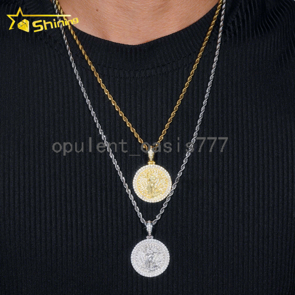 Factory Direct Low Price Iced Out Jewelry 925 Silver Round Liberty Hip Hop Moissanite Diamond Pendant