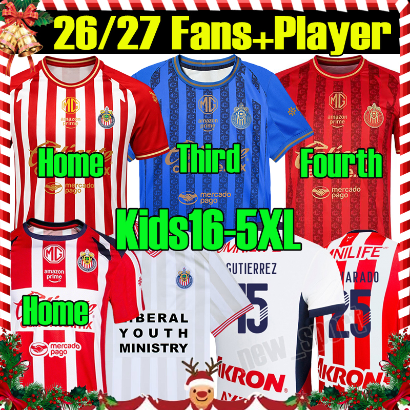 5XL 2026/27 Chivas Deportivo Guadalajara Soccer Jerseys ALVARADO CHICHARITO C.COWELL Y.PADILLA A.GONZALEZ A.PULIDO MOZO Home MX men kids kit socks Football Shirts