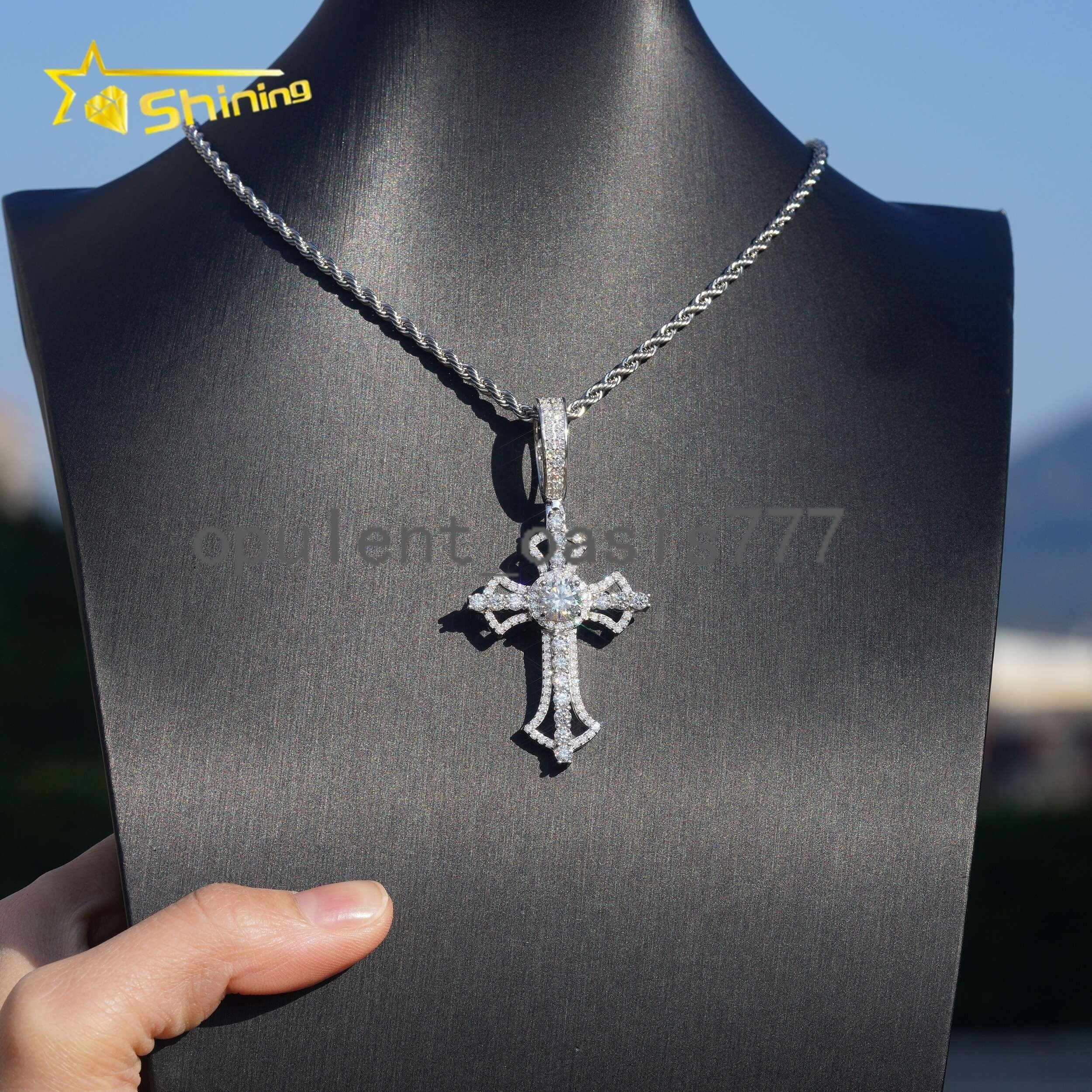 Fast Shipping Local Stock 925 Silver Cross Hip Hop Fine Jewelry Iced Out Moissanite Pendant