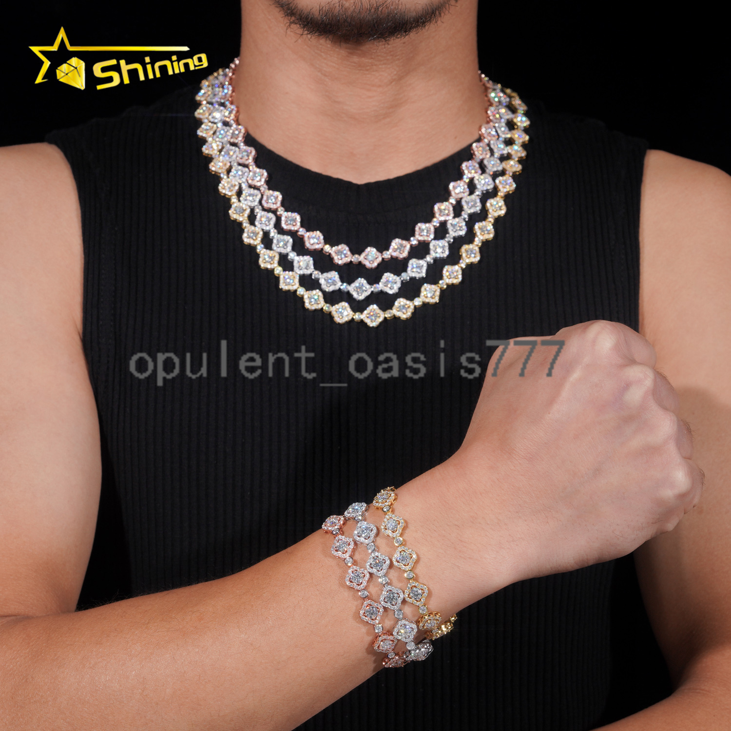 Pass Diamond Tester Iced Out Moissanite Sterling Silver Cuban Link Chain Hip Hop Men Moissanite Cuban Bracelet Necklace