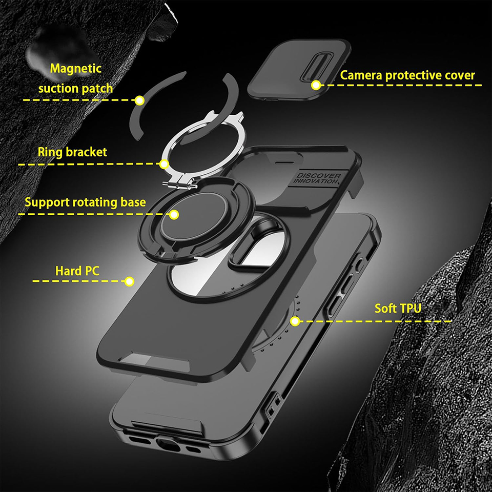 Heavy-duty Rugged Magnetic Ring Stand Case For iPhone 17 16 15 14 13 12 11 Pro Max Plus Slide Camera Protection For Magsafe Cover - view 5