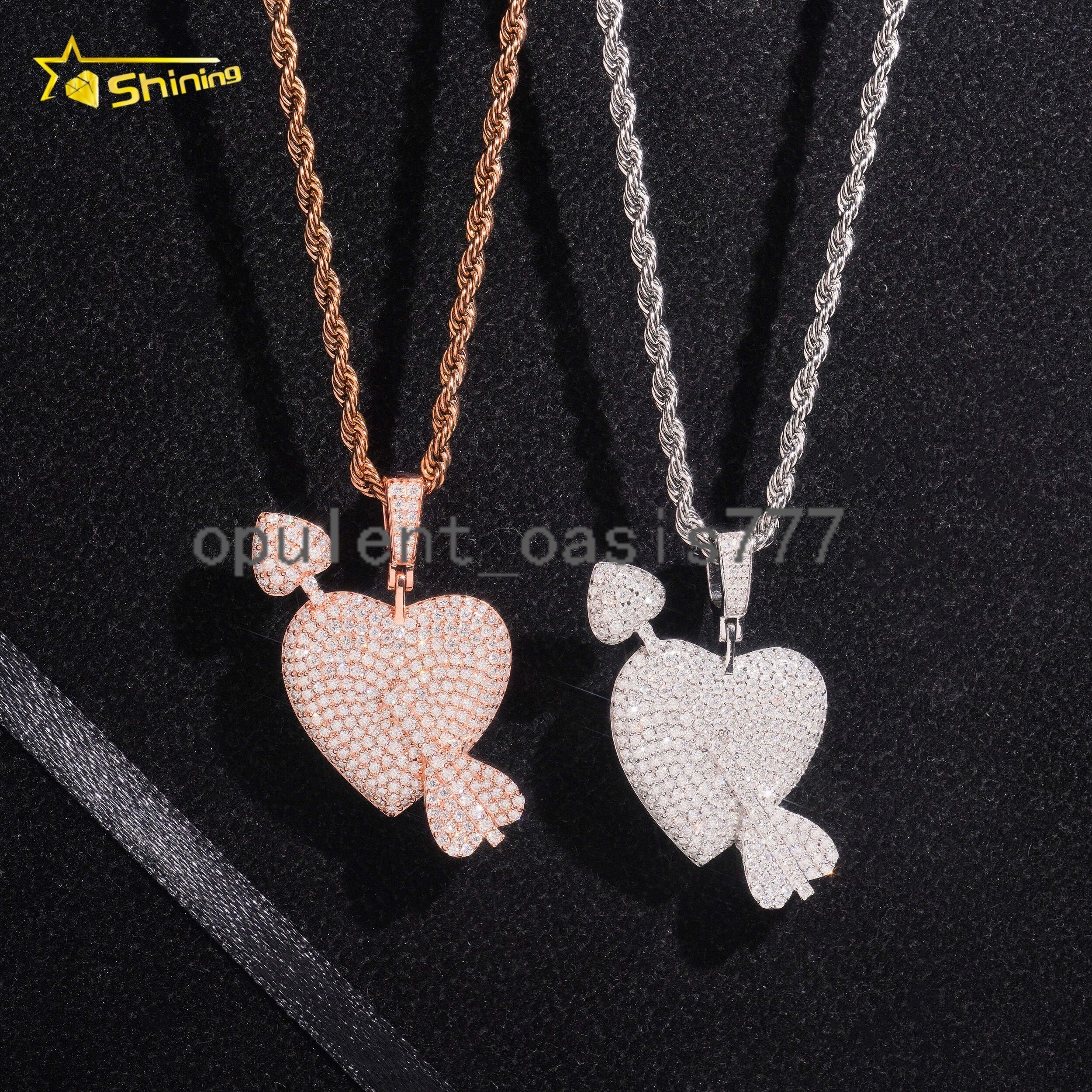 Hip Hop Jewelry Romantic Iced Out Gift 925 Silver Hot Selling Rose Gold Heart VVS Moissanite Pendant