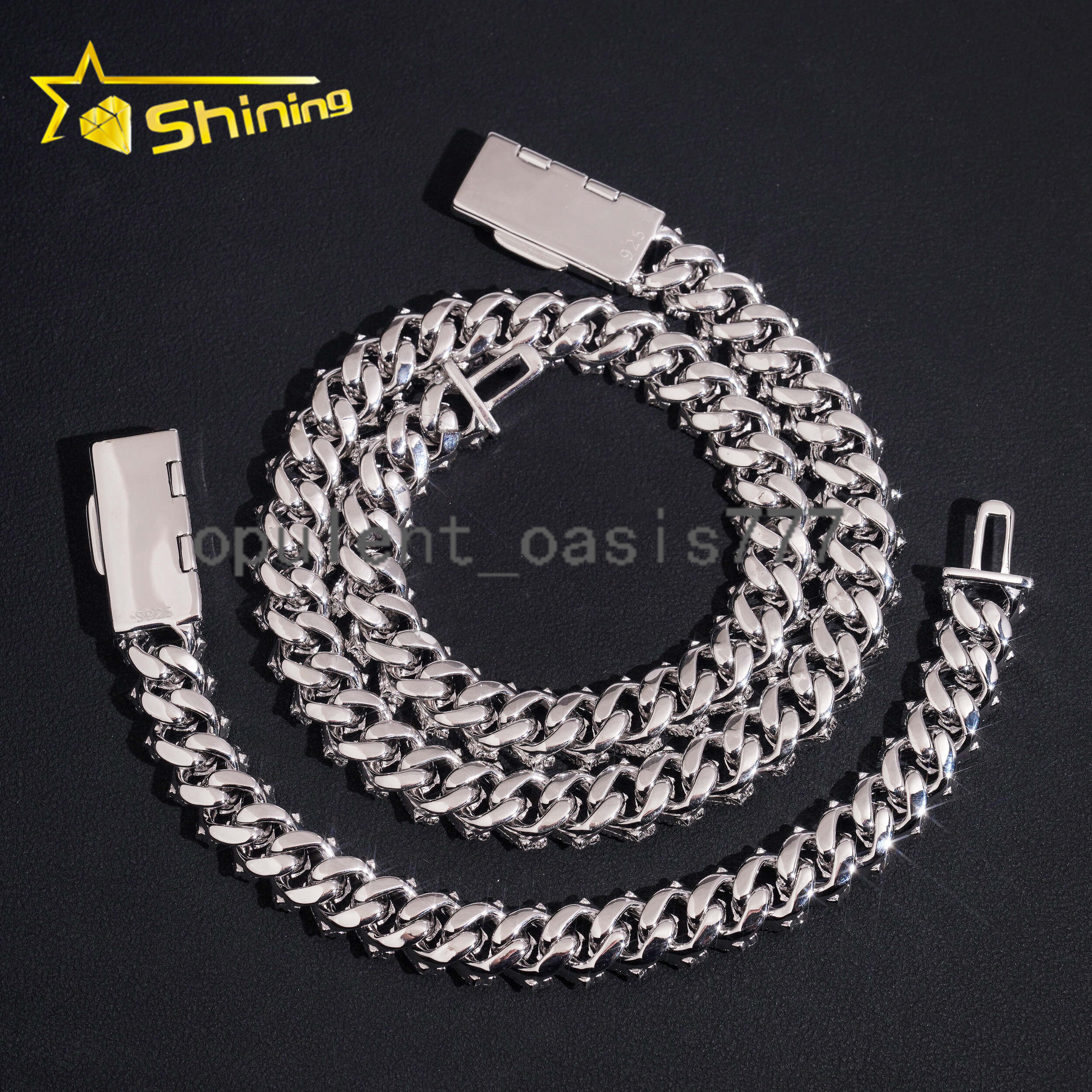 USA New Stocks 12mm 925 Silver Cuban Link Chain Moissanite Hip Hop Jewelry Men Iced Out Moissanite Diamond Necklace