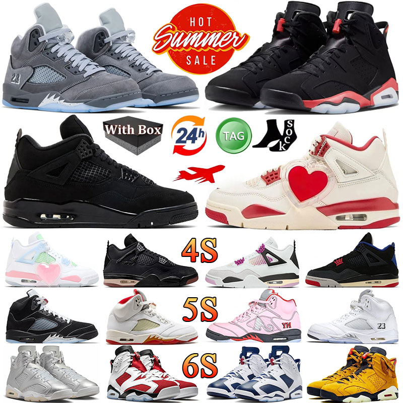 With Box 4s 5s 6s Basketball Shoes Designer Sneaker Men Women Black Cat Valentine's Day Wolf Grey Black Metallic Reimagined 2026 Reverse Infrared Trainers Sports