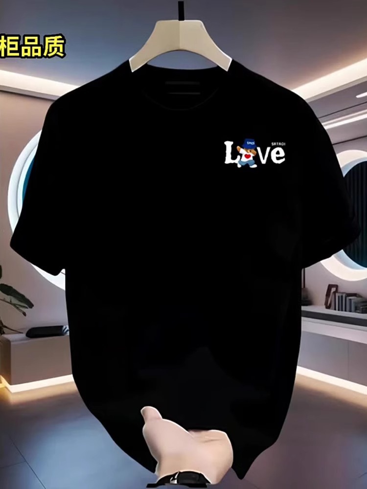 Summer Cotton Couple T-Shirts, Creative Love Print, Stylish & Cool Streetwear, Loose Fit Men's High-Street Cartoon Tees