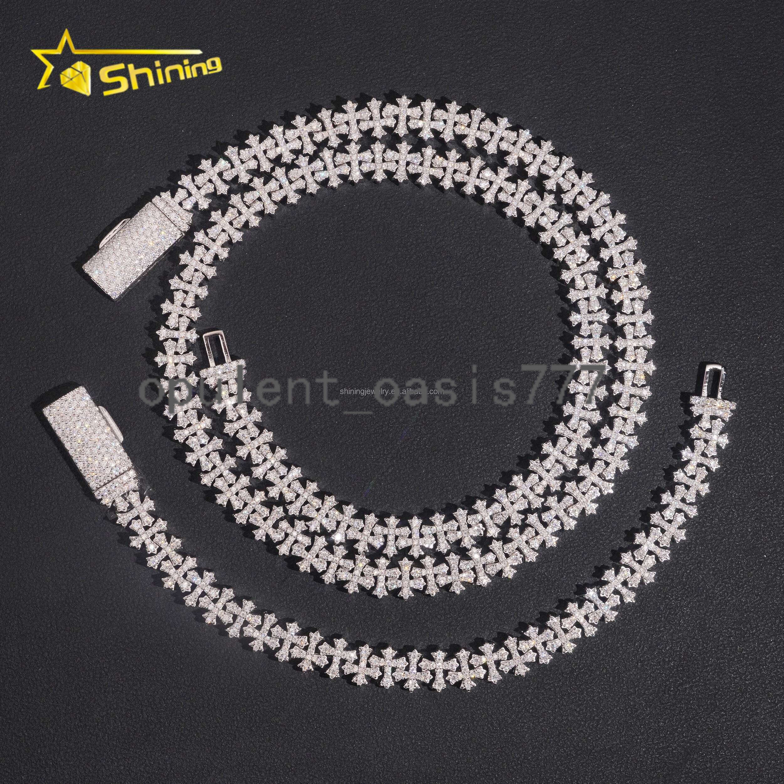 Unique Design Fashion Man Jewelry GRA Certificate S925 Iced Out VVS Moissanite Cross Shape Miami Cuban Link Chain Bracelet