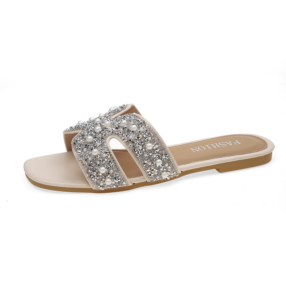 Chic Bridal Elegant Beaded Flat Slippers - Comfortable Beach Vacation Slide Sandals for Women Wedding Sandals Party Slippers Teenagers Daily Wear Free