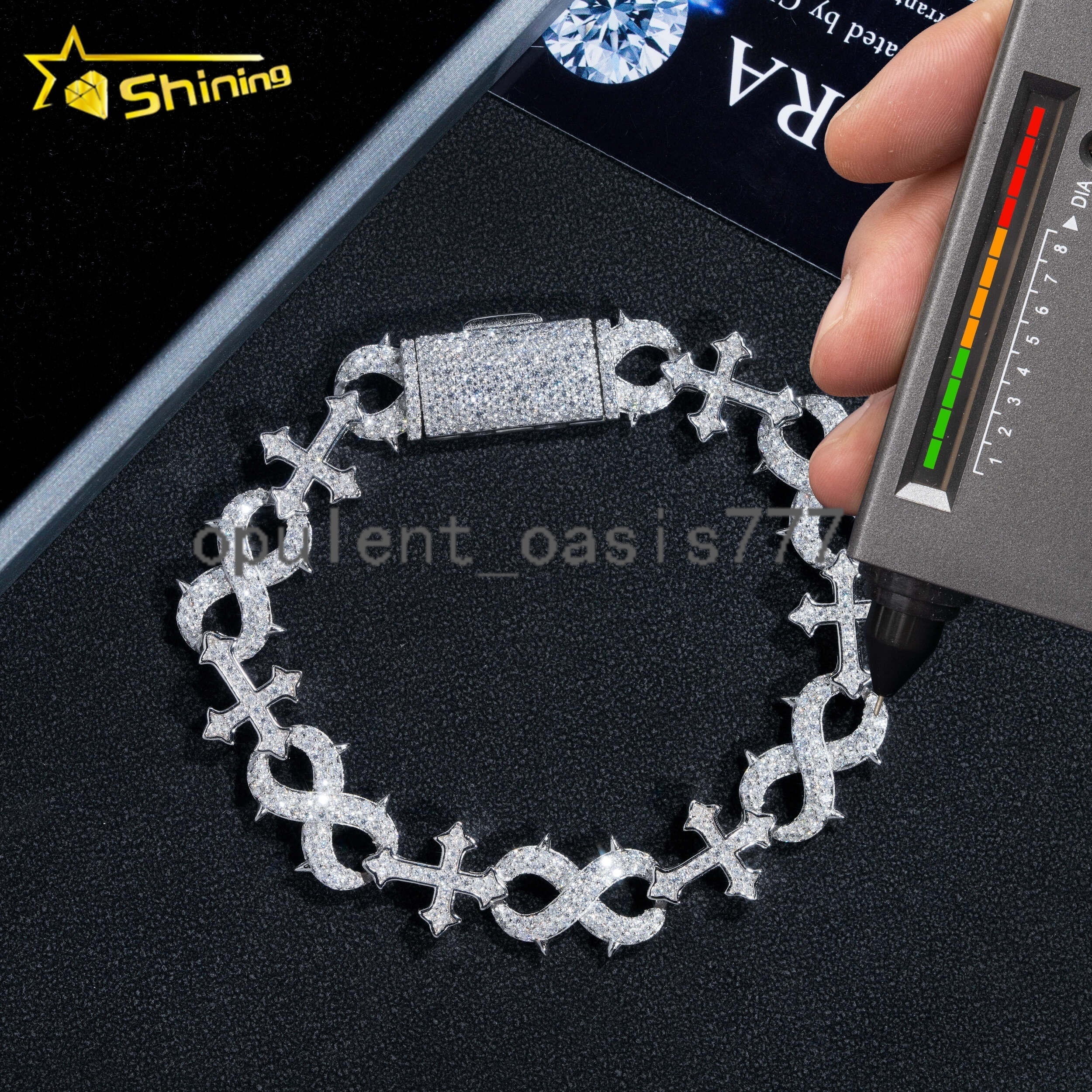 Hot Popular Infinity Link Bracelet 925 Sterling Silver GRA Moissanite Diamond Bracelet for Men Hip Hop Heart Cuban Bracelet