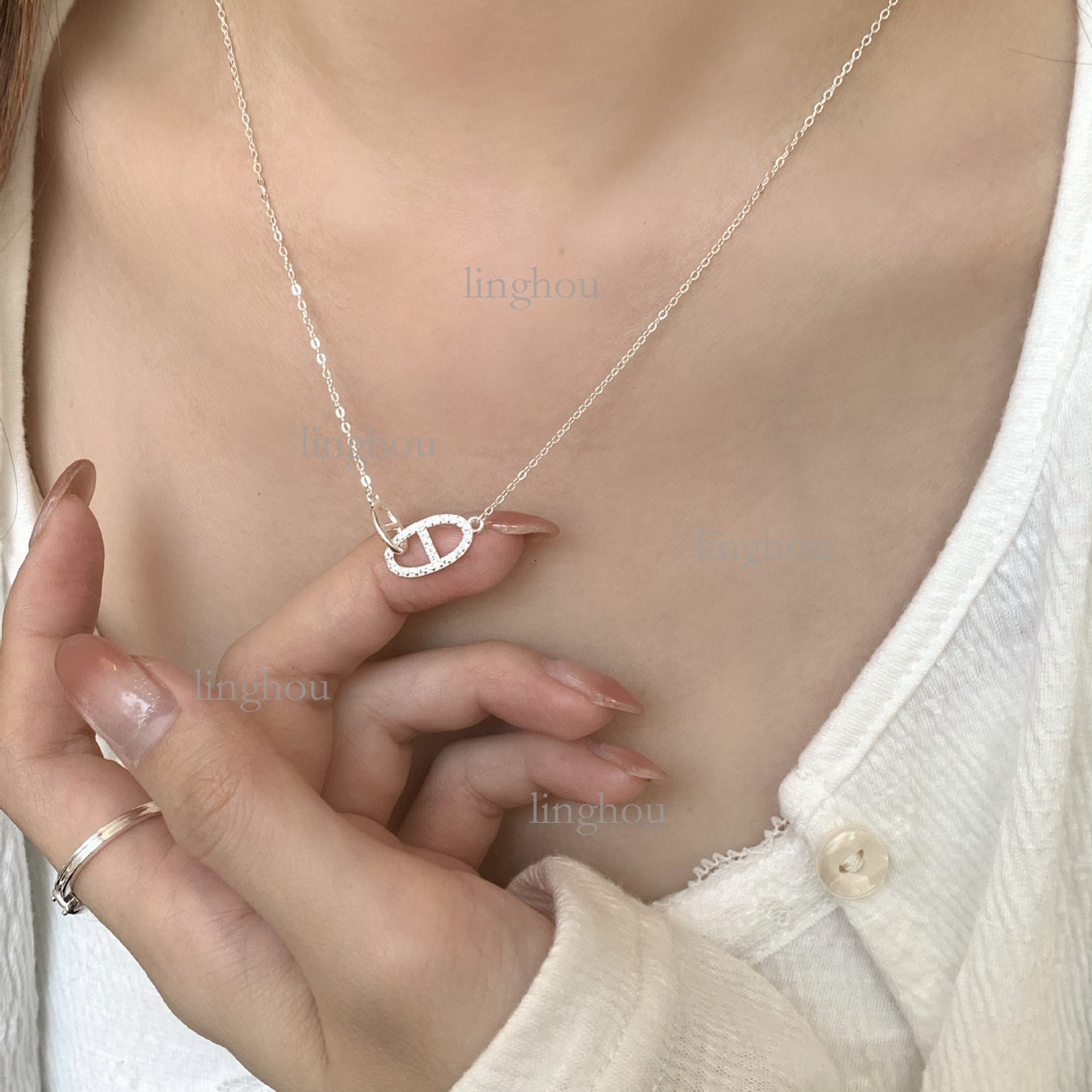 2026 Pure Silver Designer Necklace Luxury Brand Women's Jewelry Accessories High-quality Fashion Double Ring Pig Nose Necklace Trend Essential Co