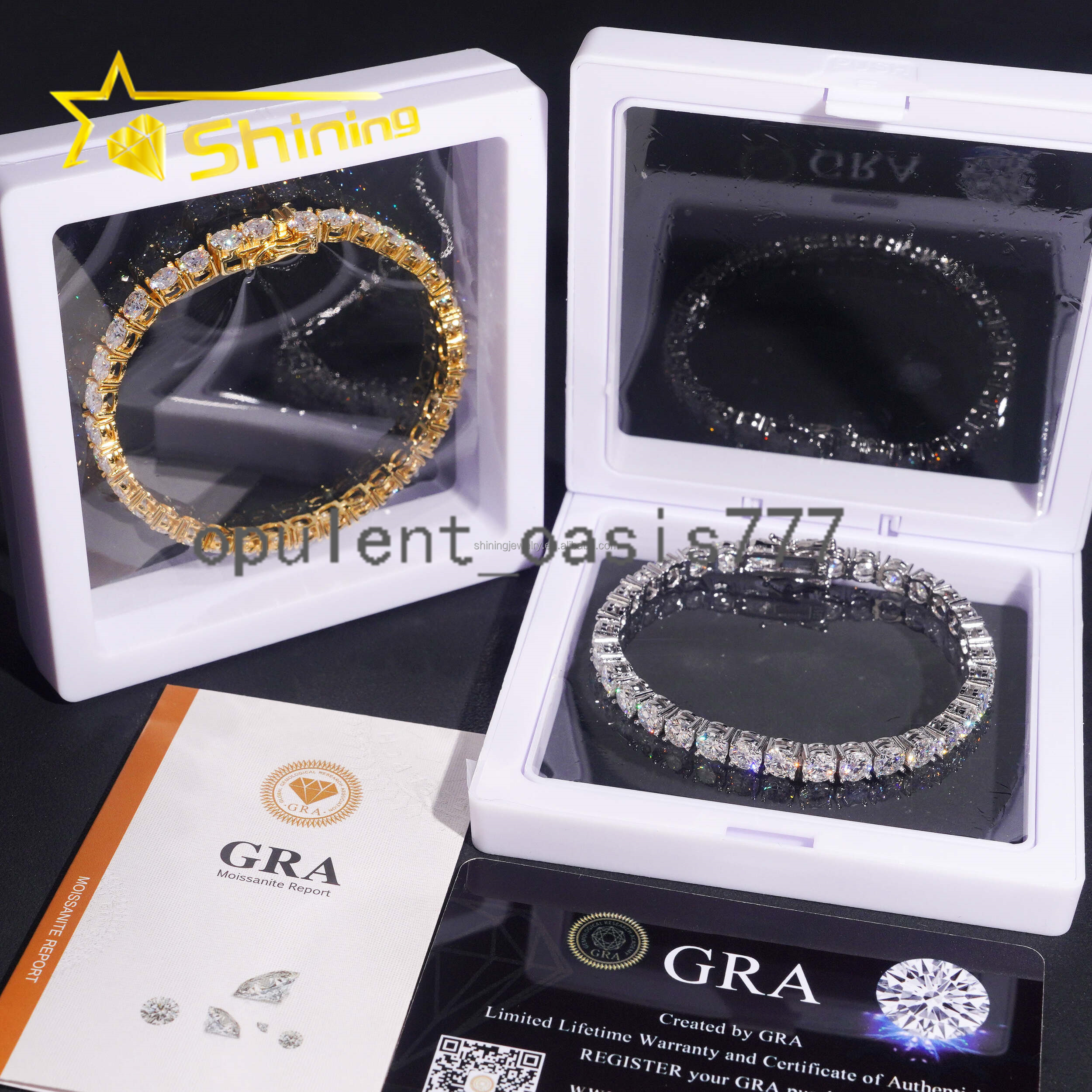 In Stock Ship in USA Warehouse Hip Hop Fire Jewelry FL 5mm Moissanite Prong Setting S925 Solid Silver Iced Out Tennis Bracelet