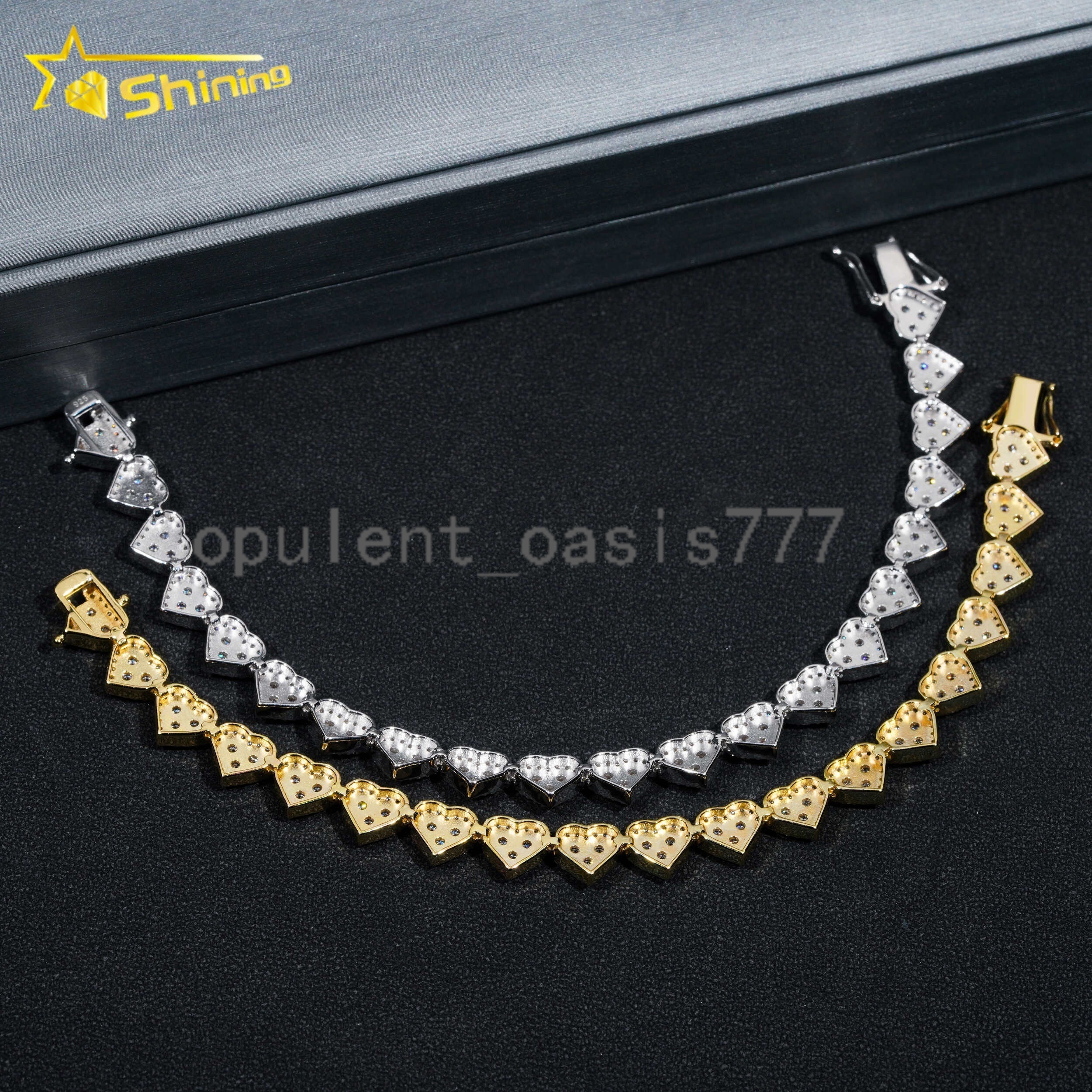 Ready to Ship High Quality Fashion Iced 925 Silver 8mm Heart Shape VVS Moissanite Diamond Cuban Bracelet