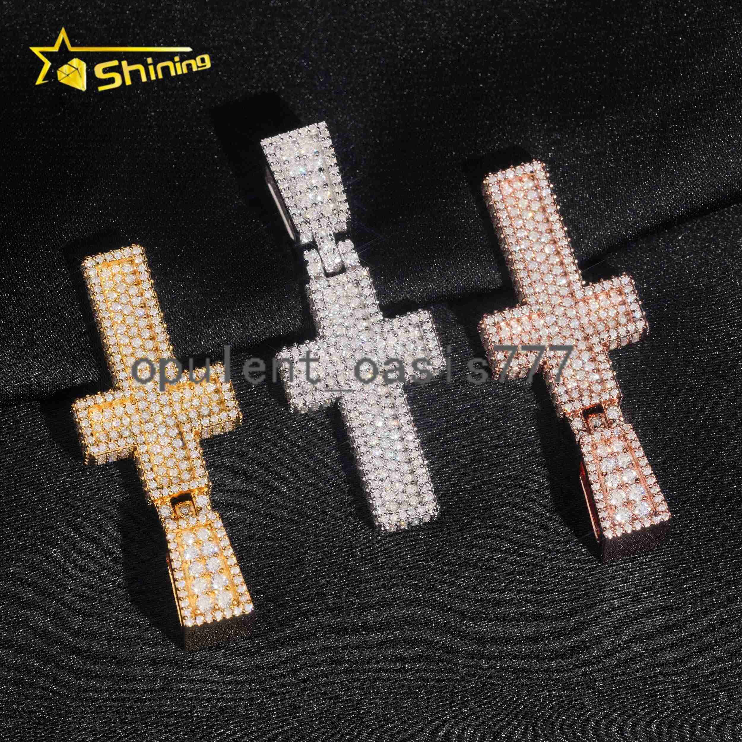 Fine Jewelry 925 Silver Iced Out Popular GRA Certificate Hip Hop Cross Moissanite Hip Hop Pendant