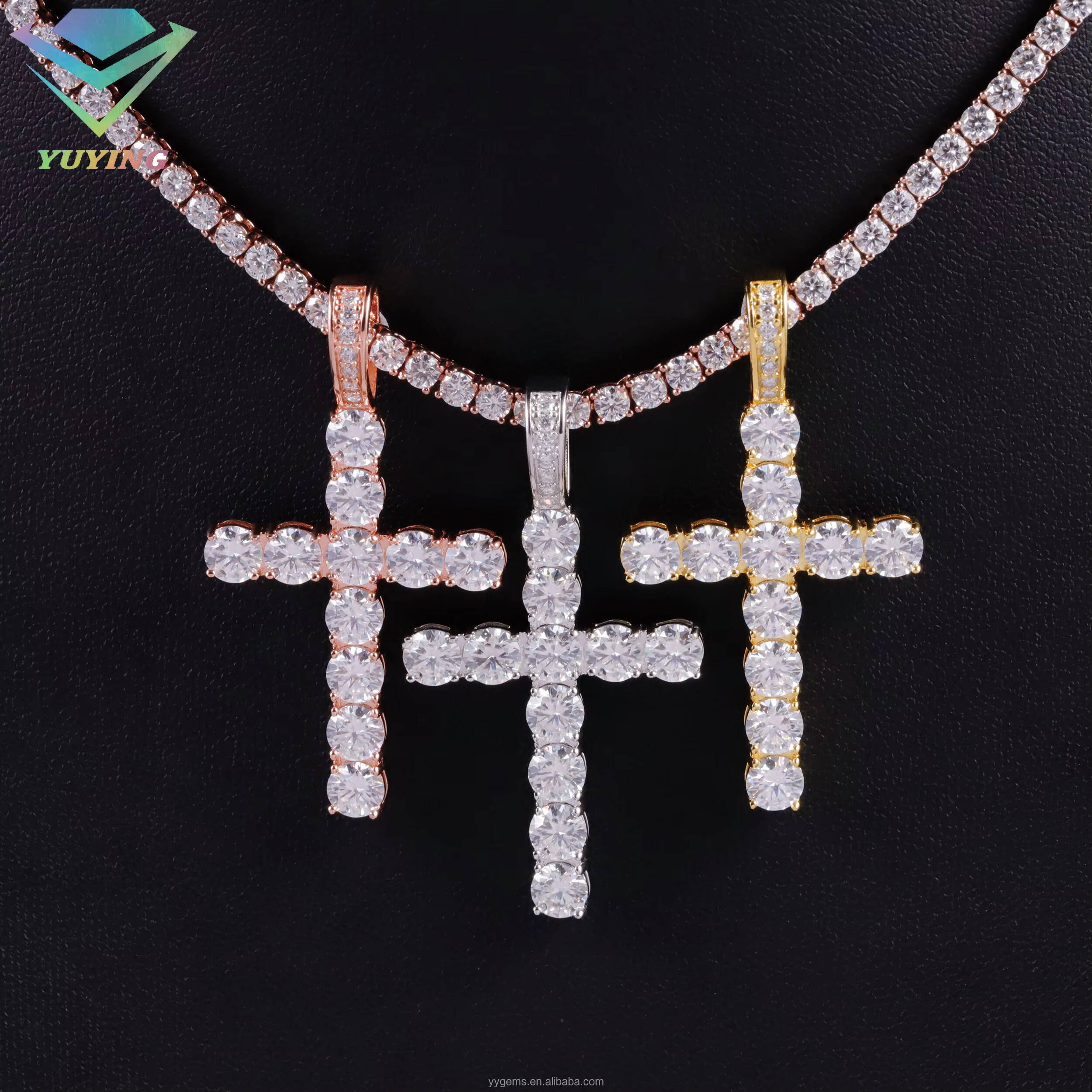 Ready to Ship Cross Pendant 2mm 3mm 4mm 5mm 925 Silver Pass Tester VVS Diamondfor Chain Cross Moissanite Tennis Pendant