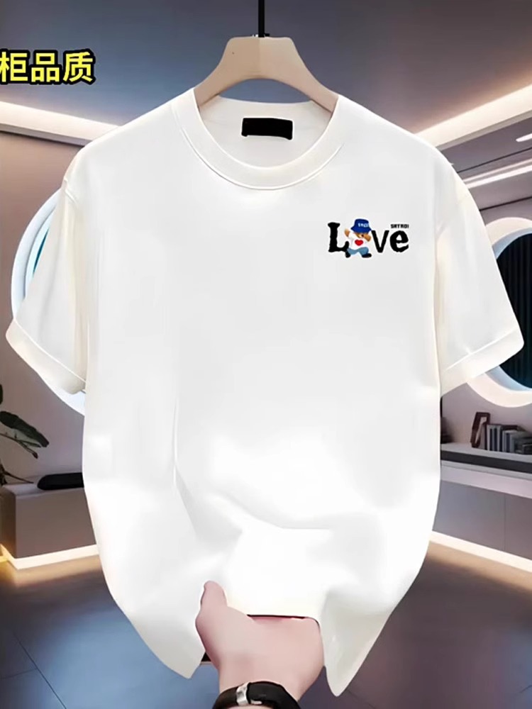 Summer Cotton Couple T-Shirts, Creative Love Print, Stylish & Cool Streetwear, Loose Fit Men's High-Street Cartoon Tees