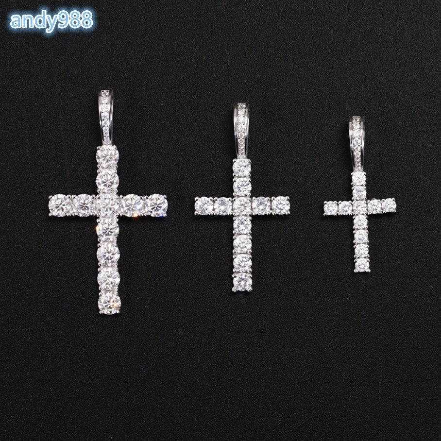 2026Ready to Ship S925 Silver Pendant with 2mm to 5mm Moissanite White Cross Pendant
