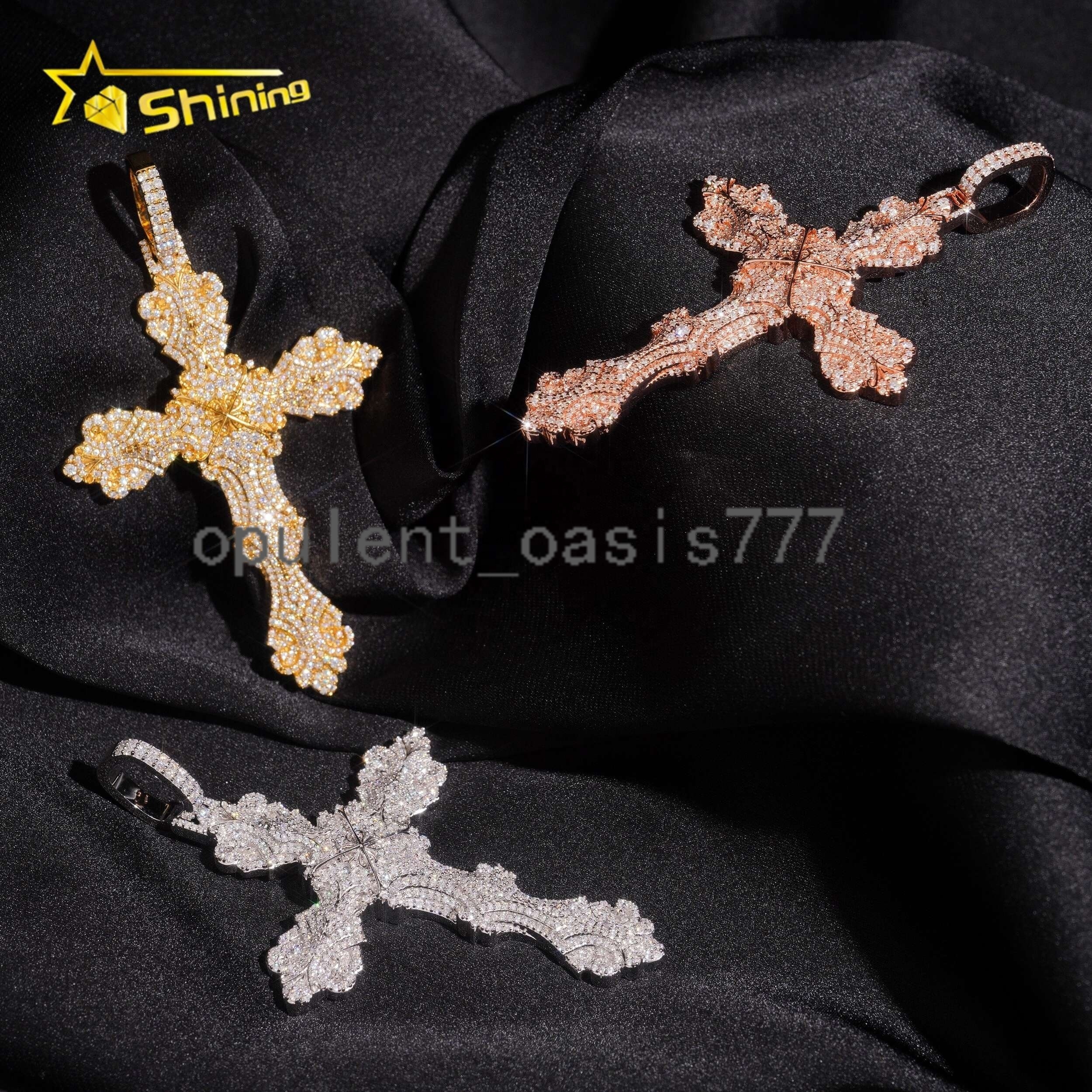 Hip Hop Style 925 Sterling Silver Pass Diamond Tester Gold Plated Iced Out Cross Charms Moissanite Pendants