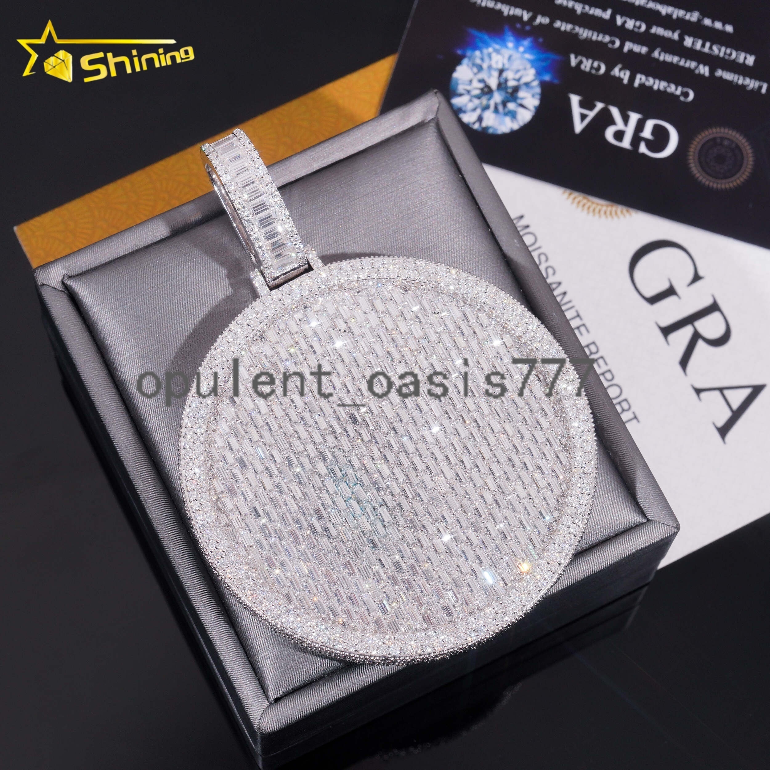 Custom Made Hip Hop Rapper Jewelry Iced Out Baguette 925 Silver Moissanite Iced Out Pendant