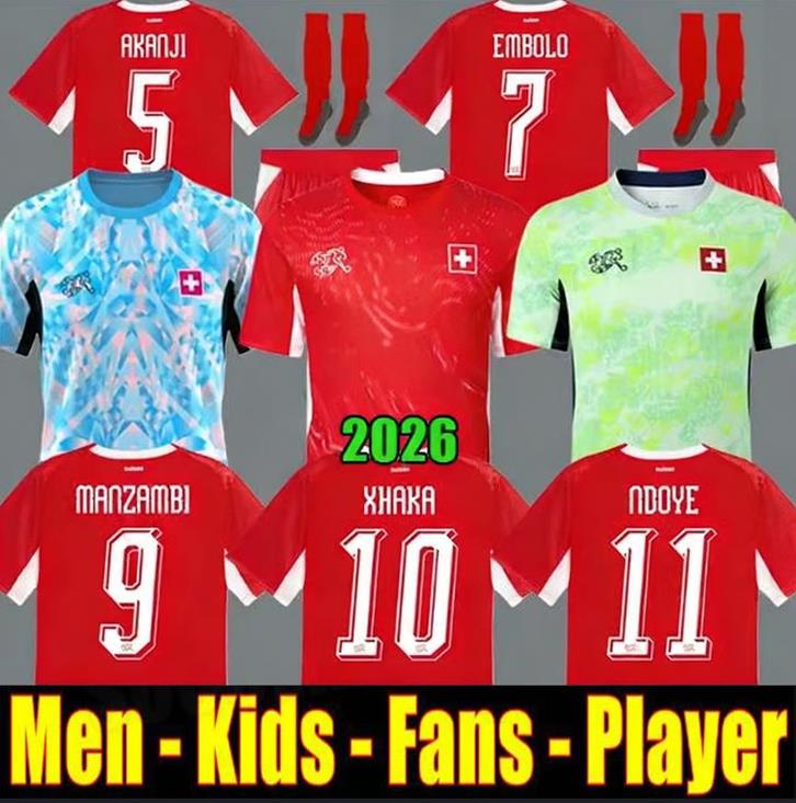 2026 World Cup Switzerland National Team Soccer Jerseys ELVEDI AKANJI ZAKARIA SOW RIEDER EMBOLO SHAQIRI home away Football shirts mens kids kit
