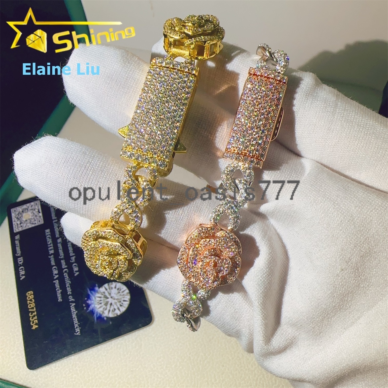 Custom VVS Moissanite Diamond Sterling Silver 925 8mm Moissanite Hip Hop Mosaic Setting Iced Out Cuban Link Chain Bracelet
