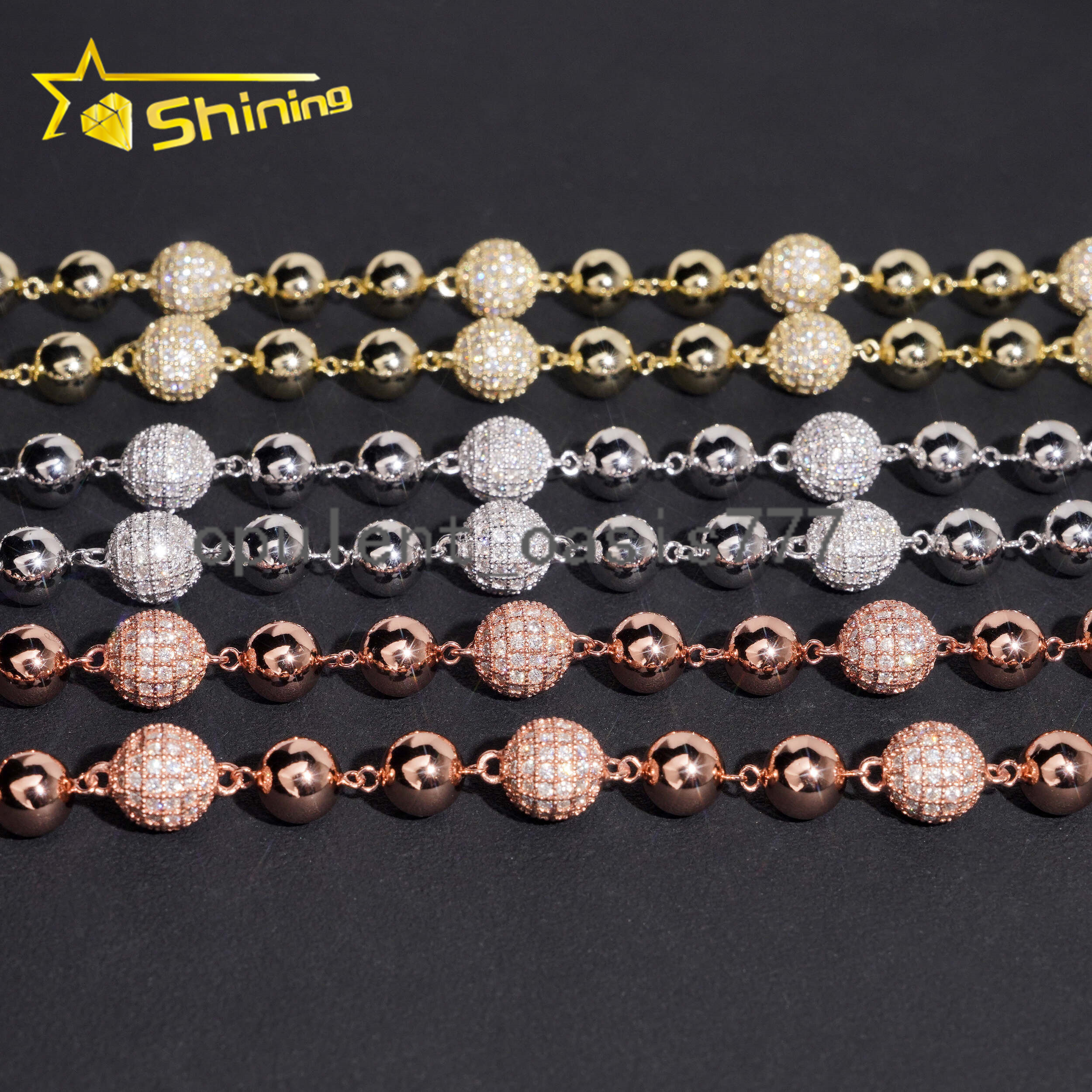 Hip Hop 925 Silver Moissanite Ball Chain Necklace with Cross Pendant Custom Iced Out Moissanite Cuban Link for Men