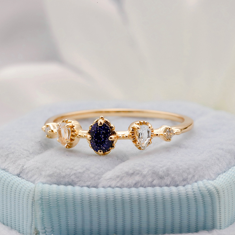 Ring Exquisite Blue Sandstone Natural Topaz Ring Full 925 Sterling Silver Gold Plated Jewelry Versatile Layering Ring