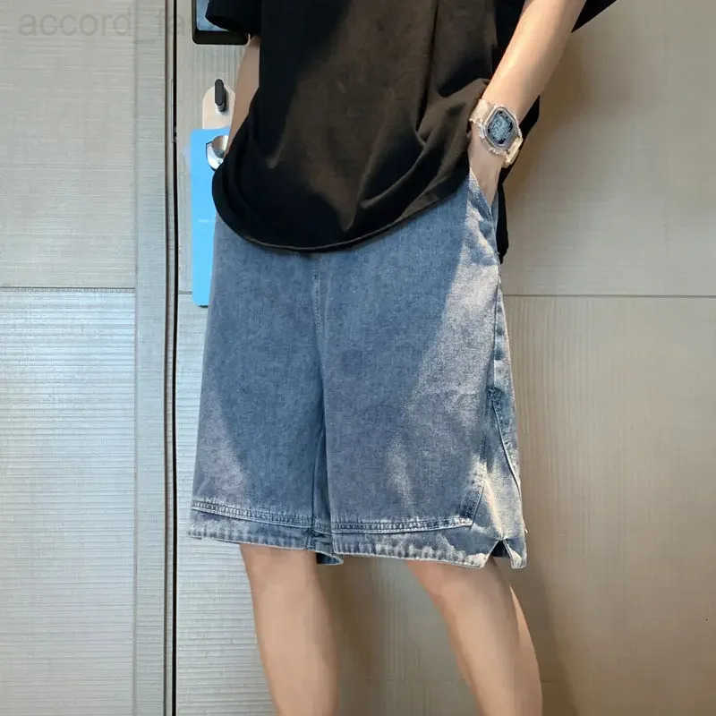 Long Man Denim Shorts with Pockets Short Jeans Pants for Men Half Wide Baggy Bermuda Loose Sale New in Summer Luxury Emo Buttons H260330