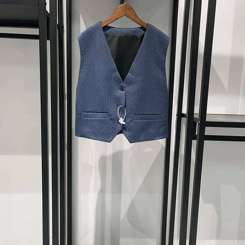 Diamond Embellished Women's Stripes Clothing Single-Breasted Blazer Coat Sleeveless Vest Outwear , Shorts Skirt Or Suit Pants Mdng260330