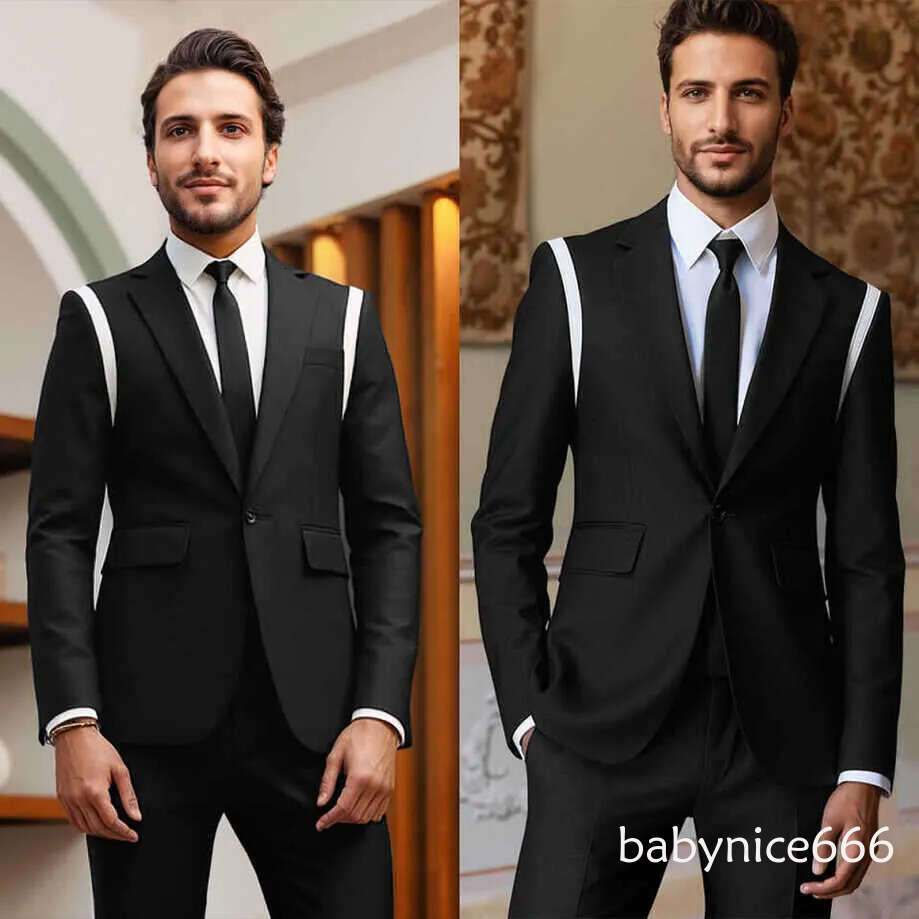 Black And White Stitching Men's Suits Single Breasted 1pcs Slim Fit Blazer Business Coats Wedding Party Groom Tuxedo