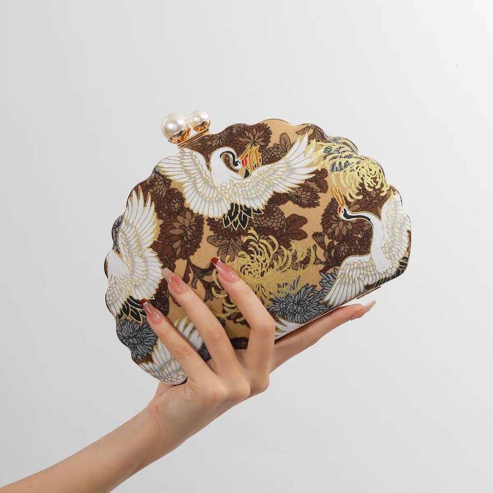 Chinese Embroidery Embroidery Women Evening Bag Wedding Shell Shaped Shoulder Handbags Mini Dinner Clutch Pearl Hasp Purse Drop Shipping