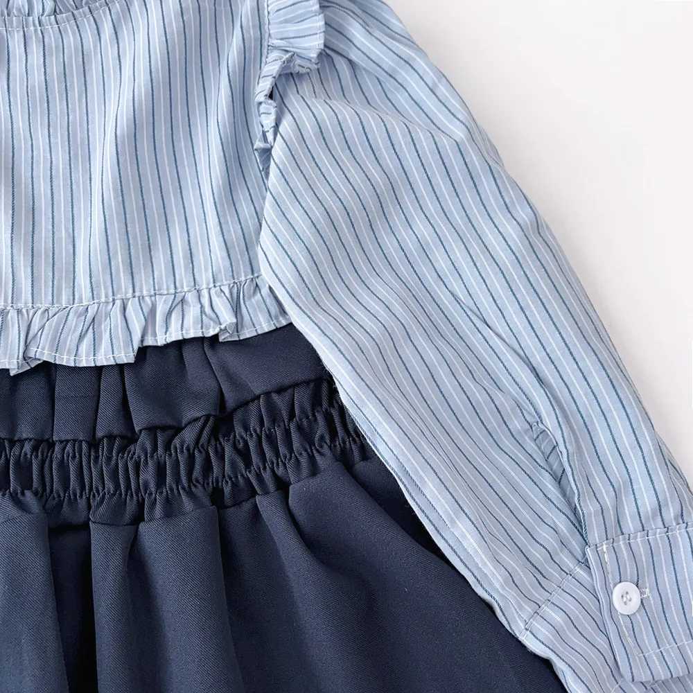 Autumn Girls Sweet Cute Fashion Striped Long Sleeve Bow Decoration Patchwork Dress 1 Pc 2-7 Years Kids Casual ClothesT260330