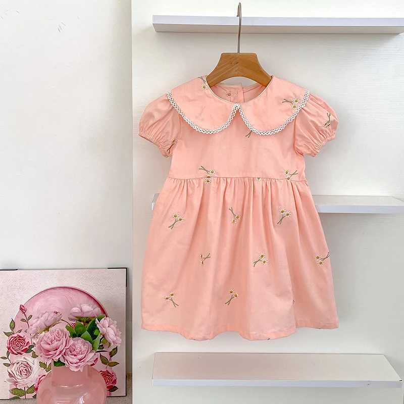 1-6Yrs Girls Fashion Embroidered Flower Dress Summer New Little Girls Toddler Princess Dresses Kids Flying Sleeves Party ClothesT260330