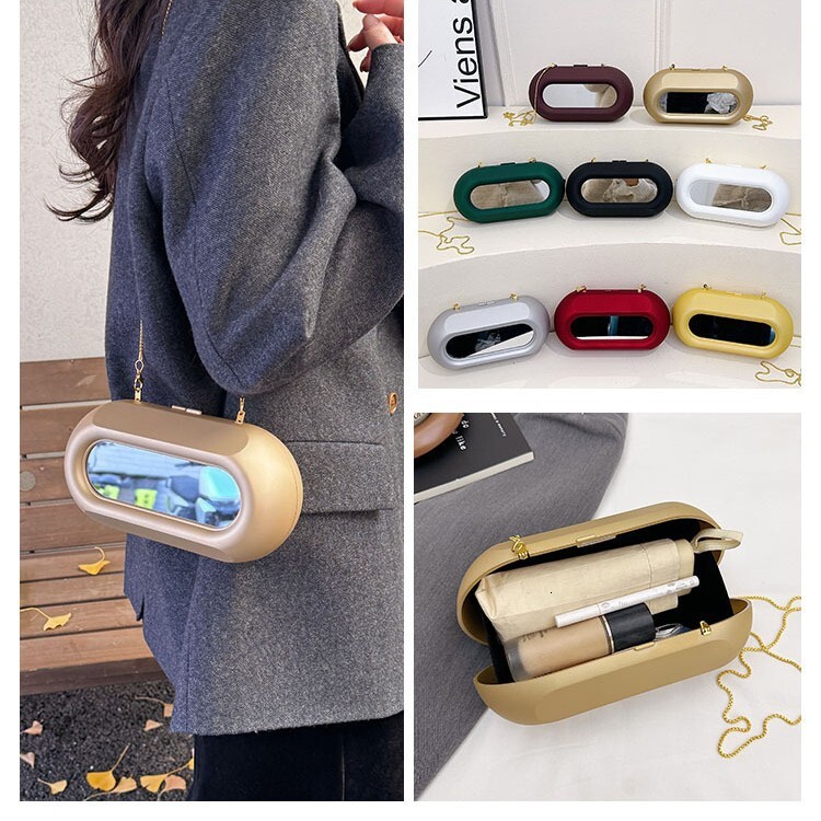 Fashionable acrylic box 2026 spring new model with mirror makeup bag, unique design, chain shoulder crossbody bag