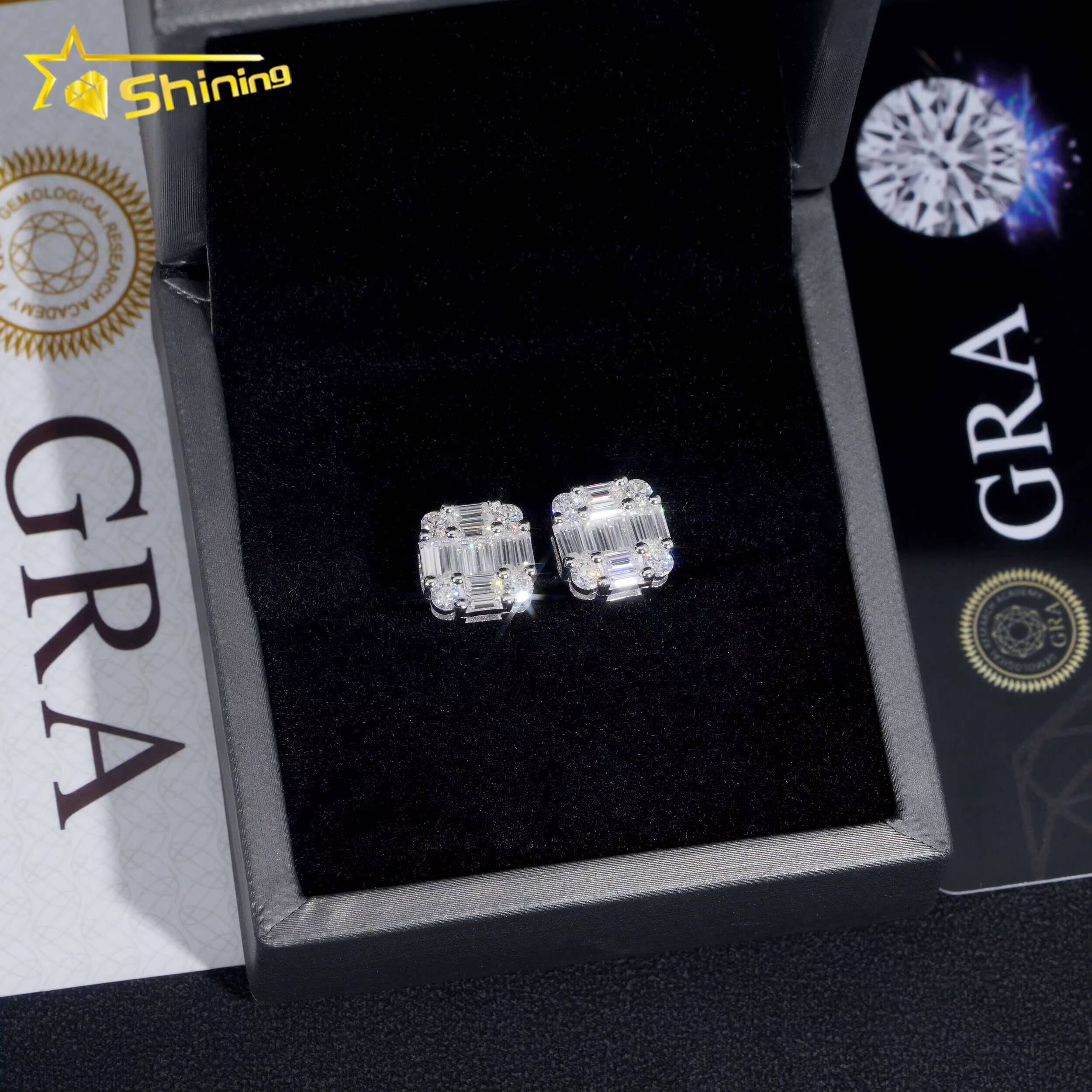 New Arrival Hip Hop Design Baguette Diamond VVS Iced Out Moissanite Stud Earrings for Men