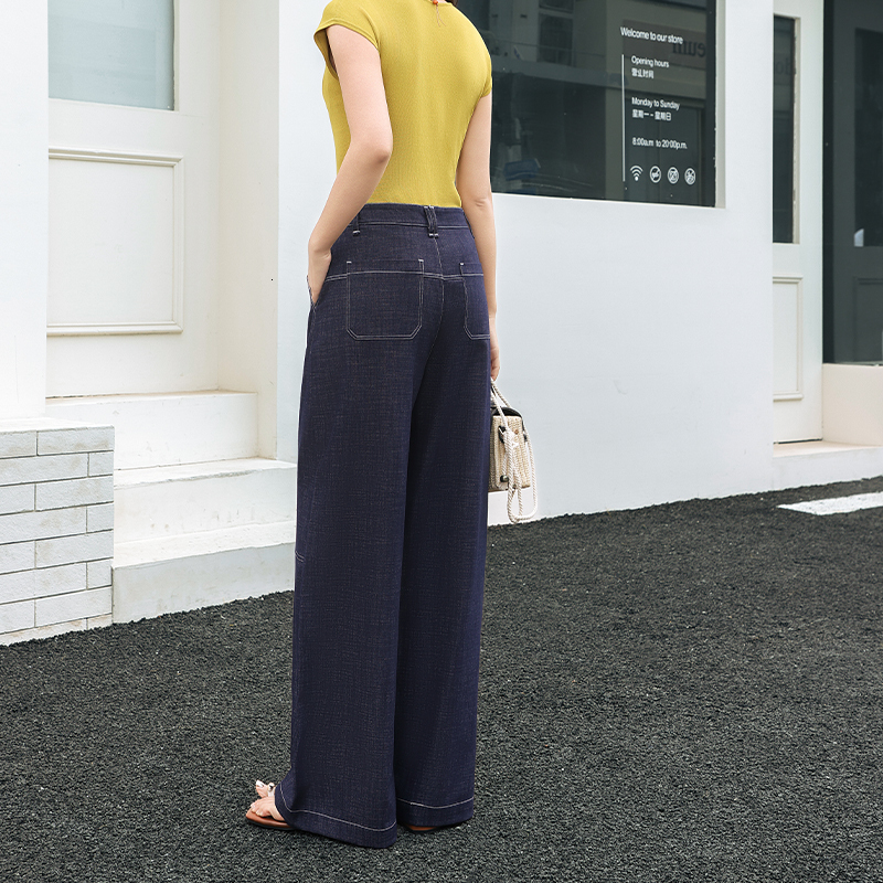 New women's curved hem pants, vintage-style with visible stitching, skin-friendly lining, breathable and slimming wide-leg jeans