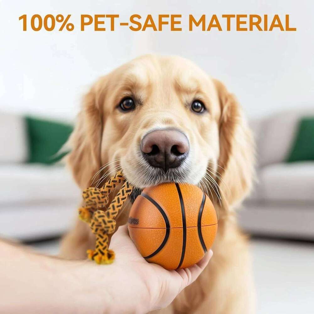 Interactive Smart Rolling Basketball Motion Activated Automatic Moving Squeaky Dog Toy Balls Puppy Chew Toys Knot Rope